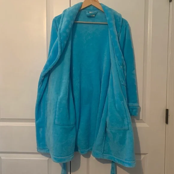 Turquoise Blue Plush Bath Robe - Picture 12 of 13
